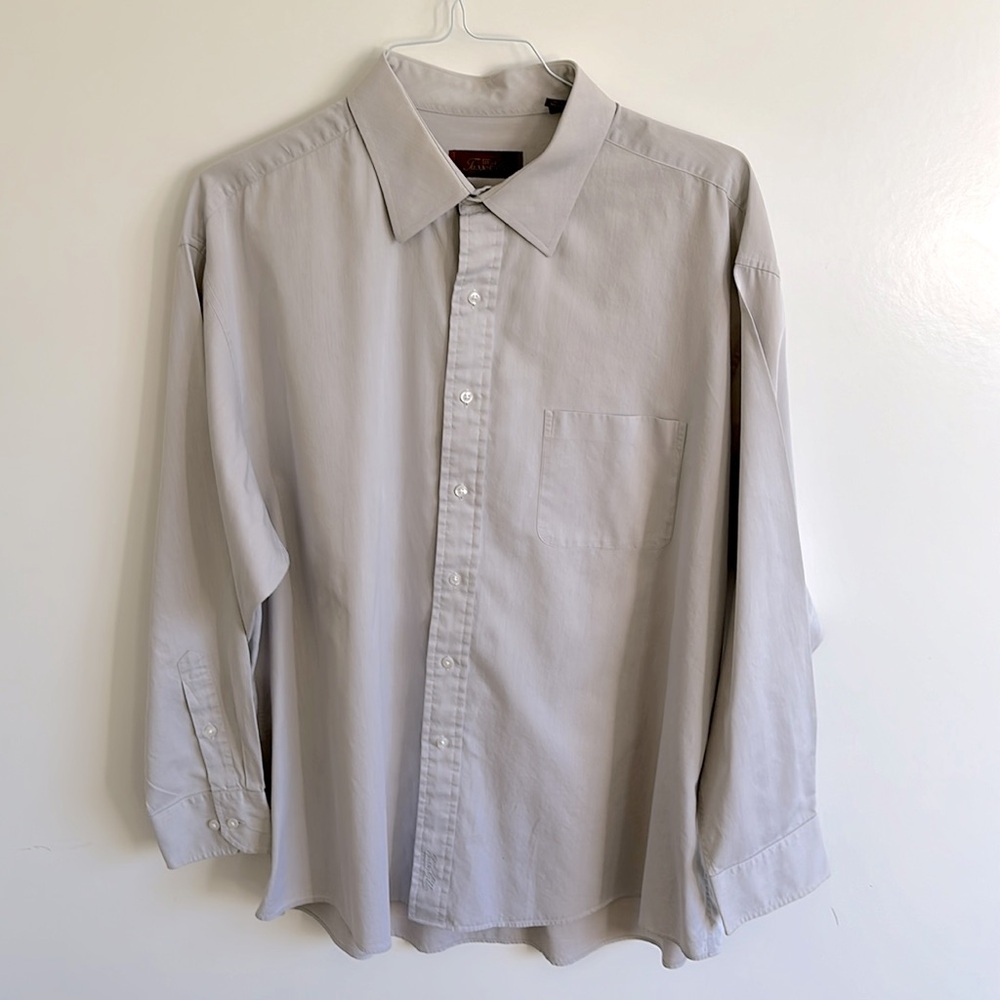 Tasso Elba Long Sleeve Gray Cotton Button Down Shirt Men's Size 18 34/35 XXL